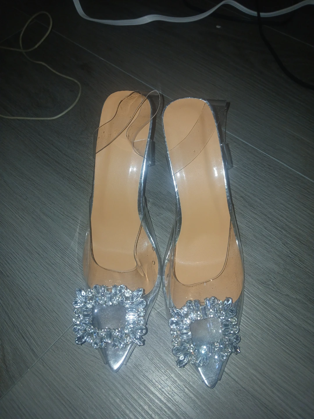 Rhinestone Embellished Clear Heels