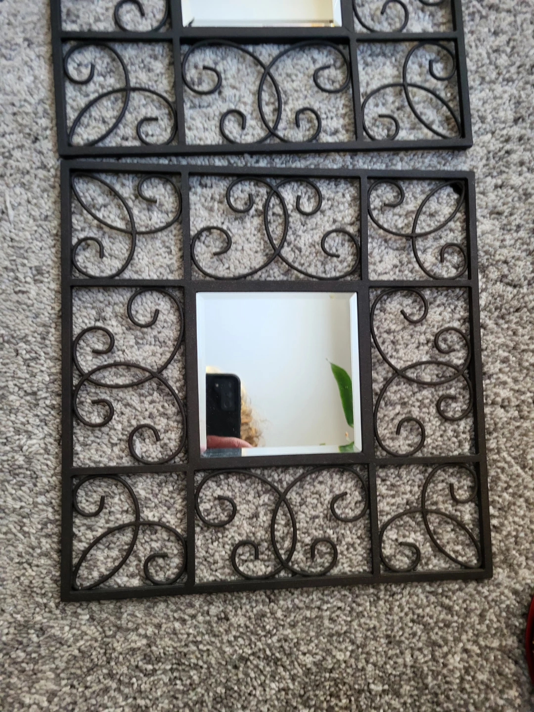Set of 3 Black Metal Scrollwork Square Wall Mirrors - photo 2