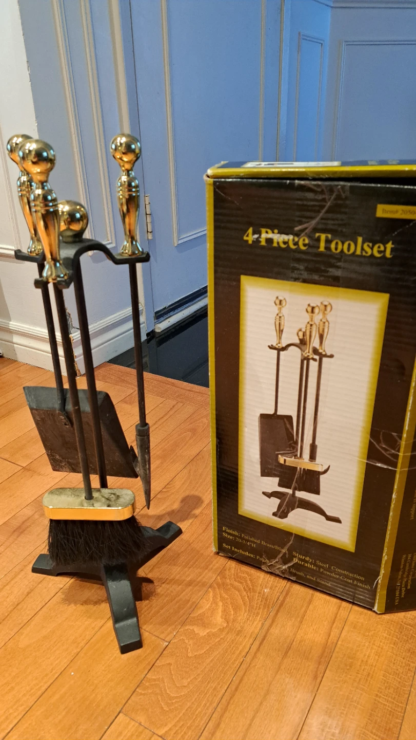 4-Piece Fireplace Toolset - Polished Brass/Black