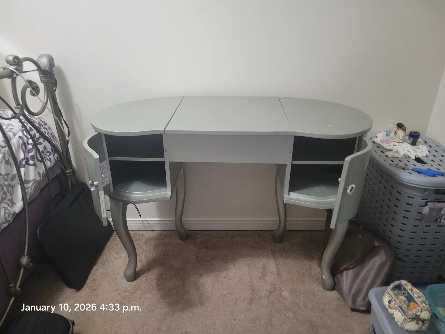 Grey Vanity Desk with Mirror