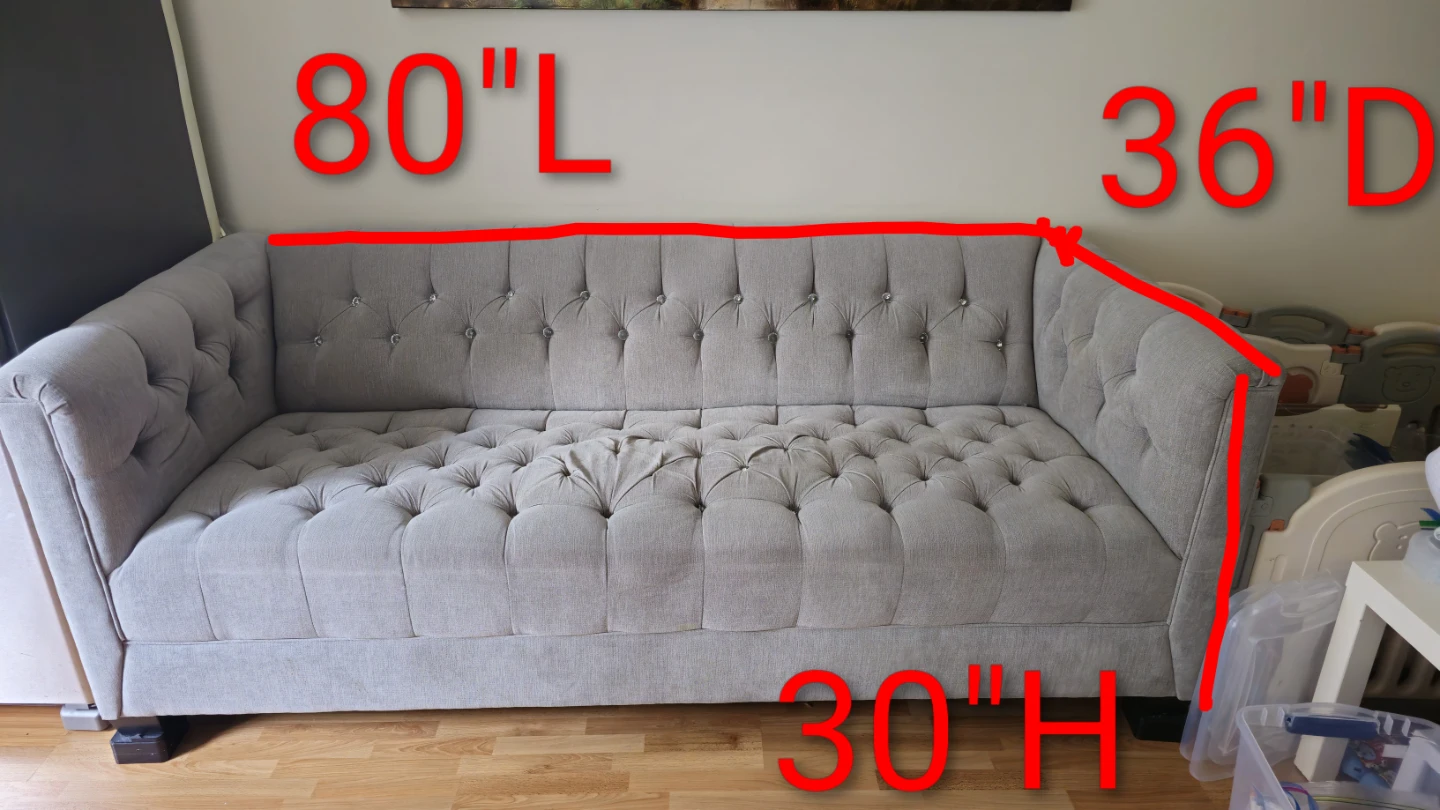 Grey Tufted Sofa – Priced to Sell - 80"L - photo 3