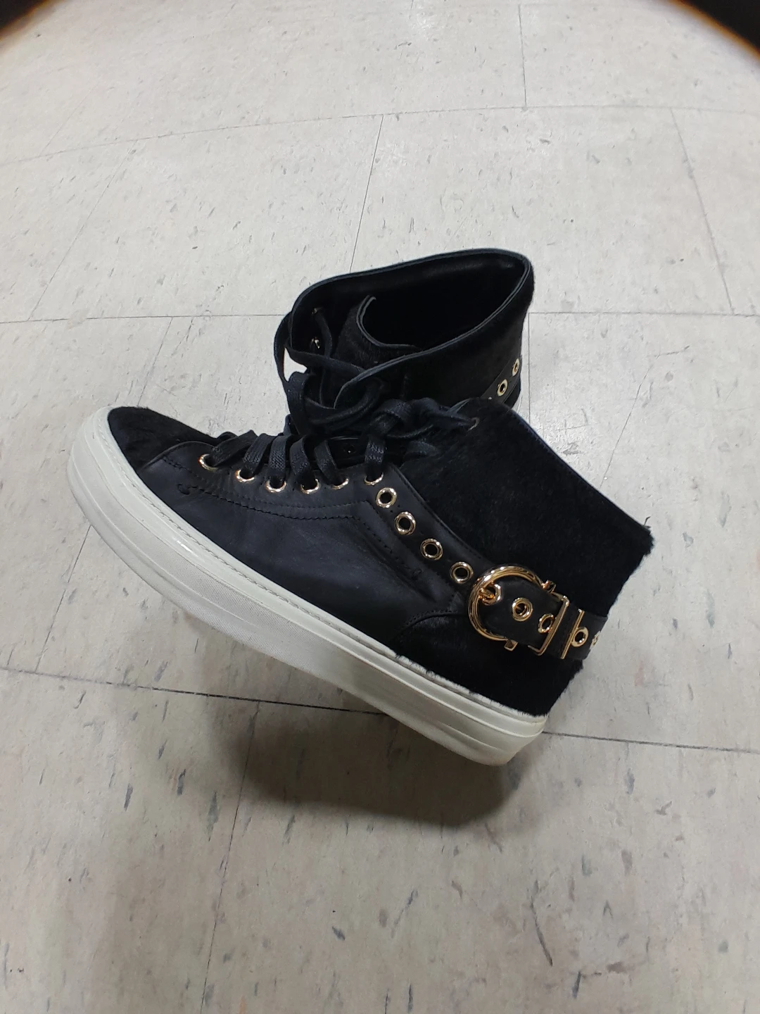 Black High-Top Sneakers with Gold Buckle original Ferragamo 7