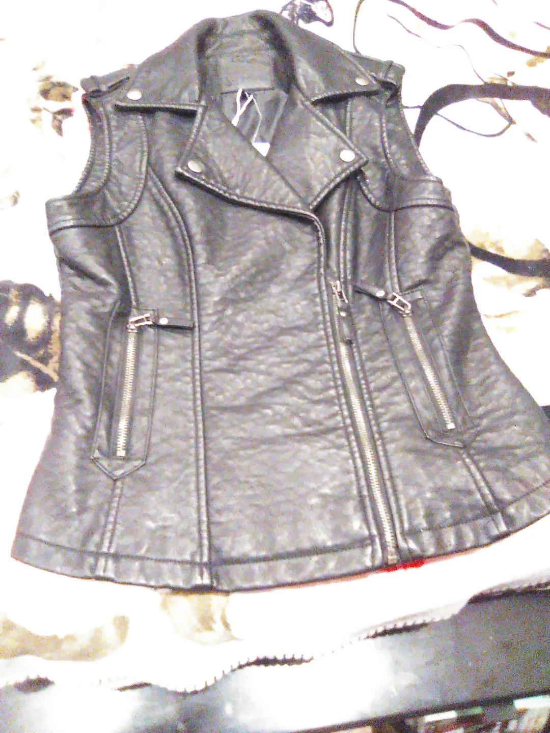 Black Faux Leather Vest - Size S