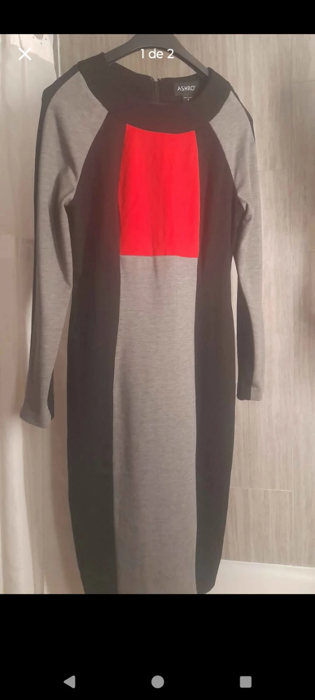 ASHRO Color Block Dress - Red, Gray, Black