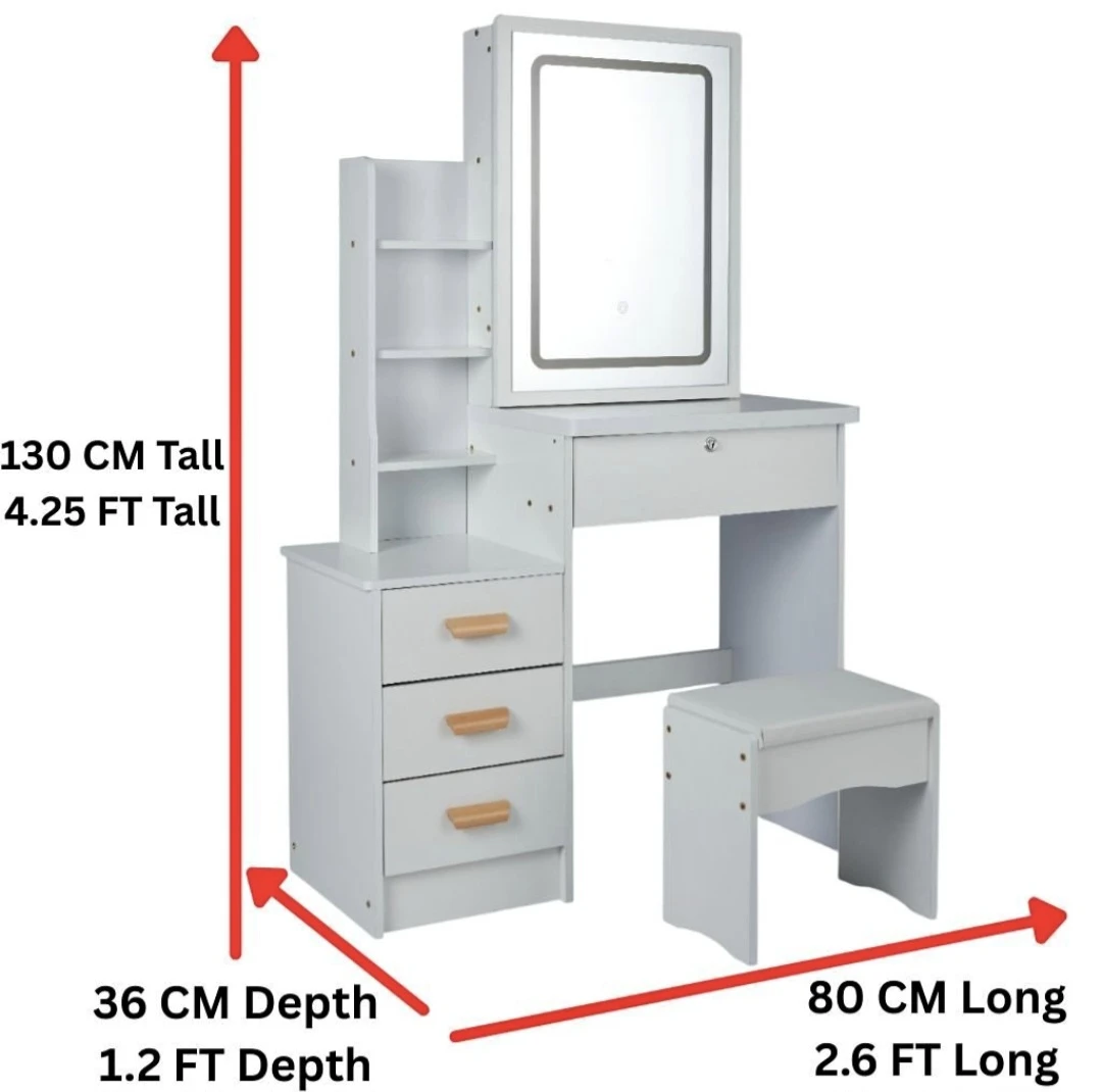 White Vanity Makeup Table with Lighted Mirror & Stool - photo 4