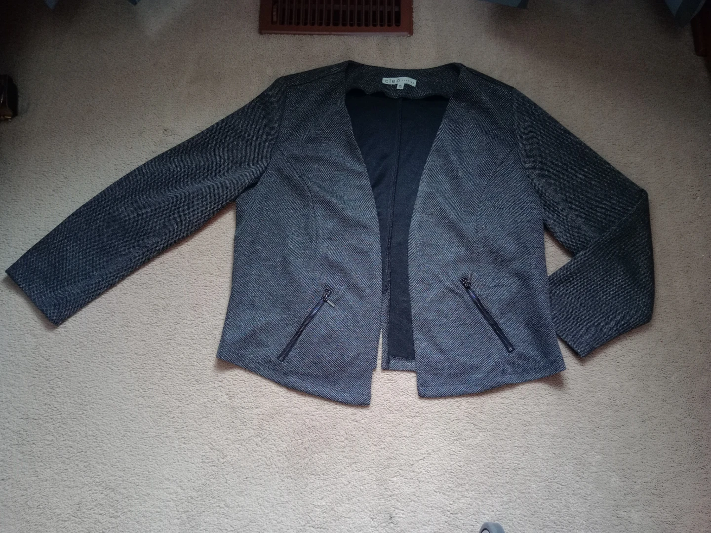 Cleo Petites Grey Tweed Open Front Blazer Jacket XXL