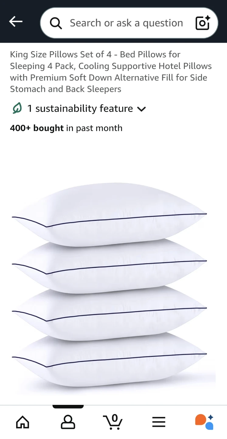 4 King sized pillows, a Christmas gift- washed