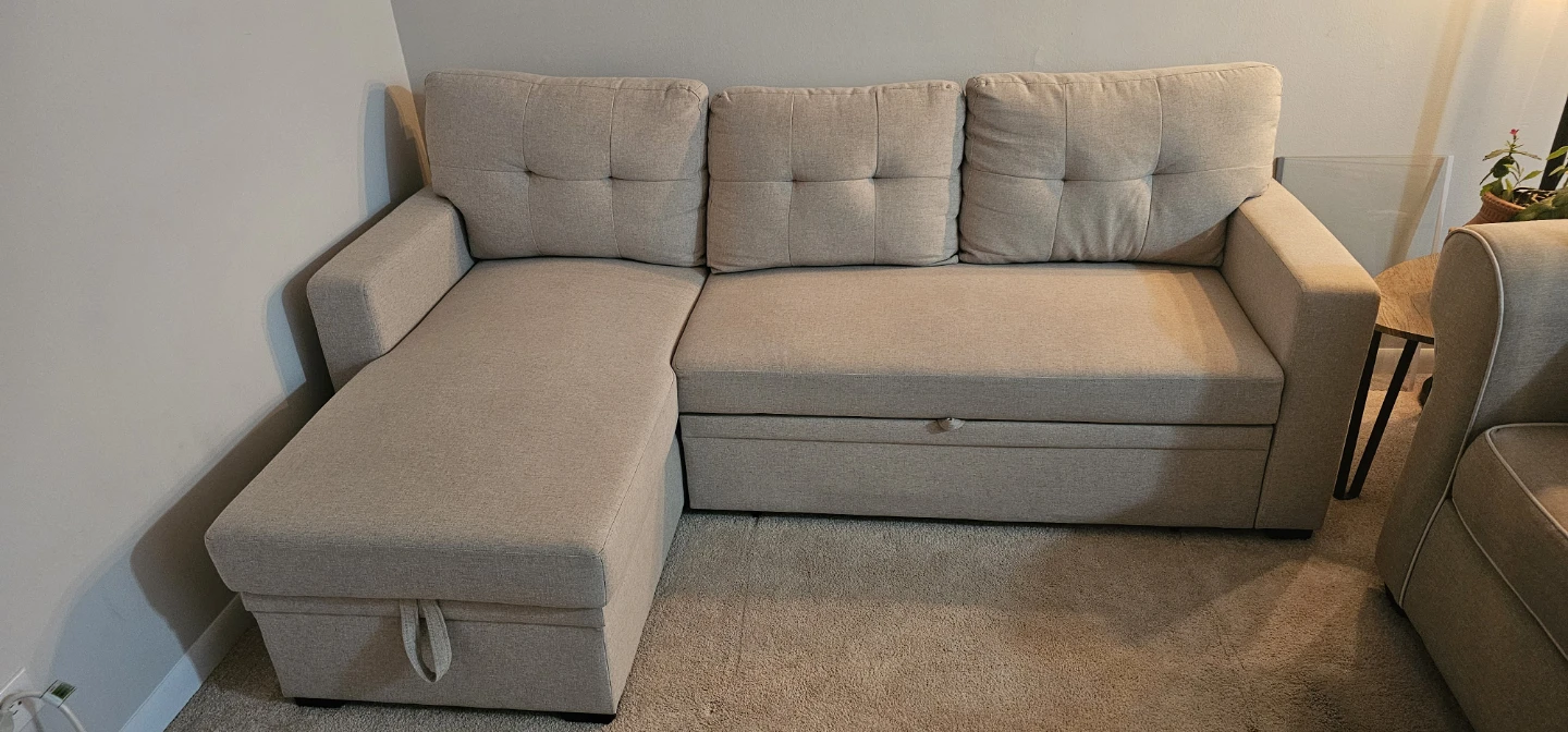 Beige Sleeper Sectional Sofa with Storage