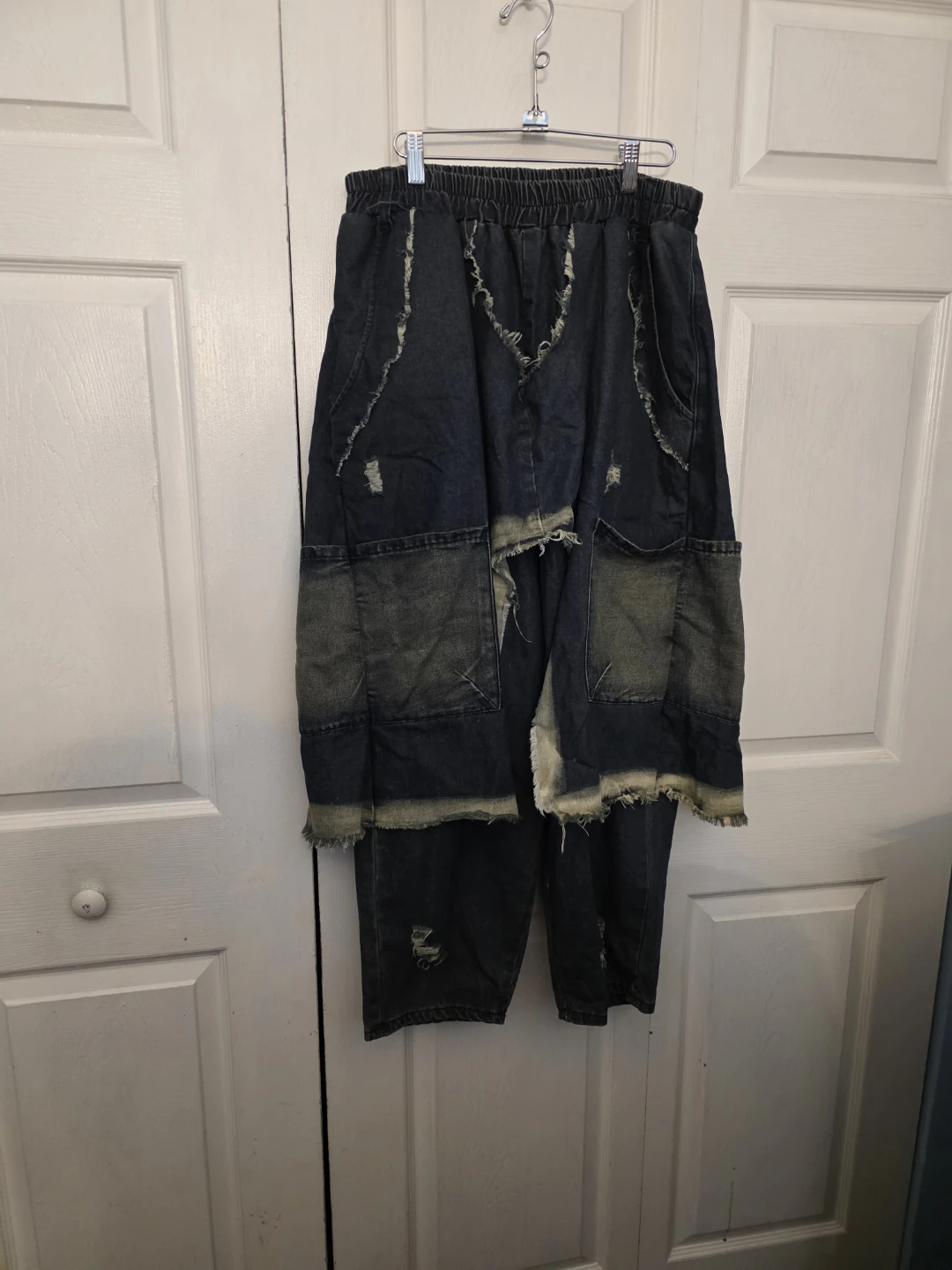 Distressed Patchwork Denim Cargo Pants