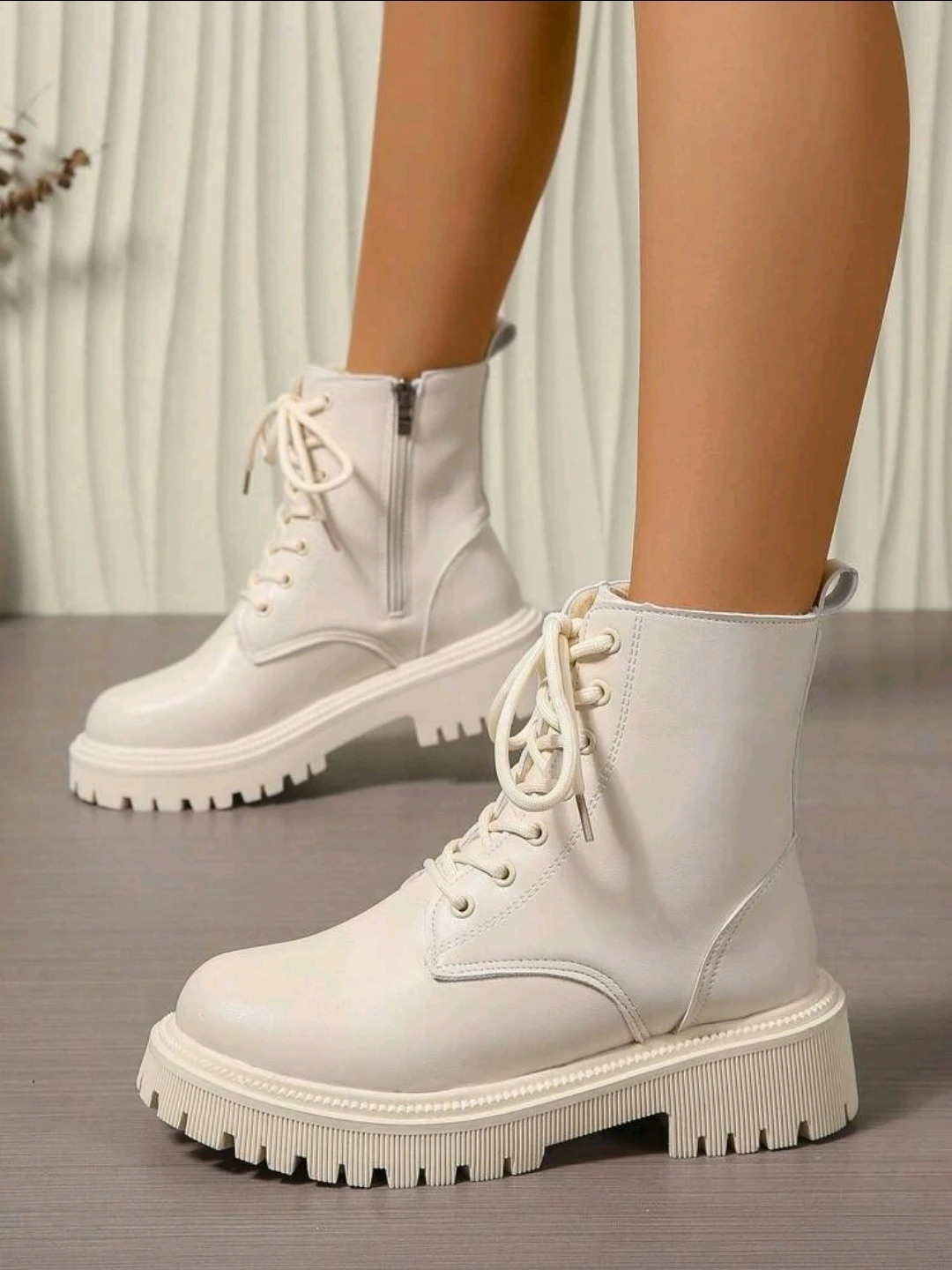 White Lace-Up Ankle Boots