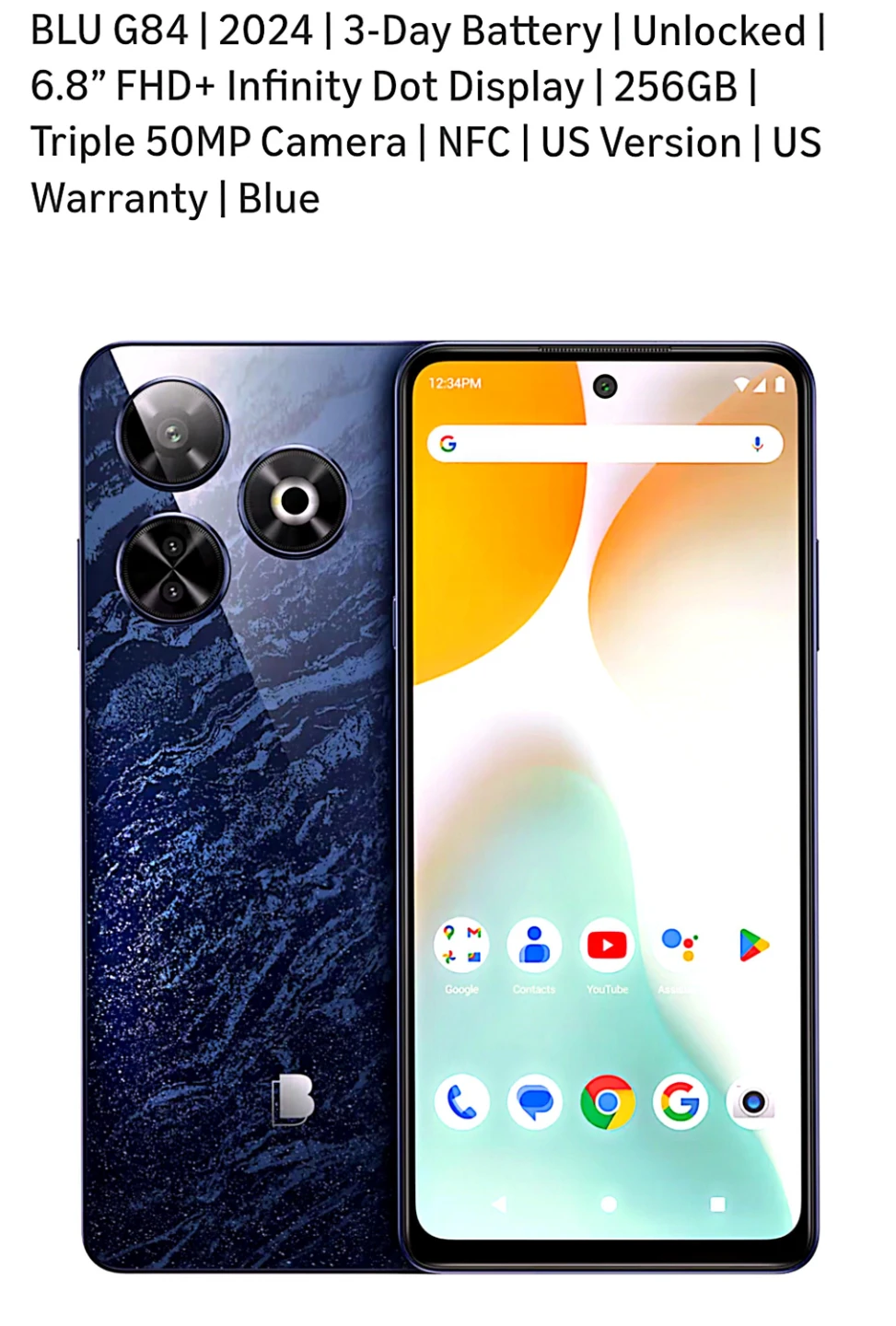 BLU G84 Unlocked Smartphone - 6.8" FHD+ Display, 256GB, Blue