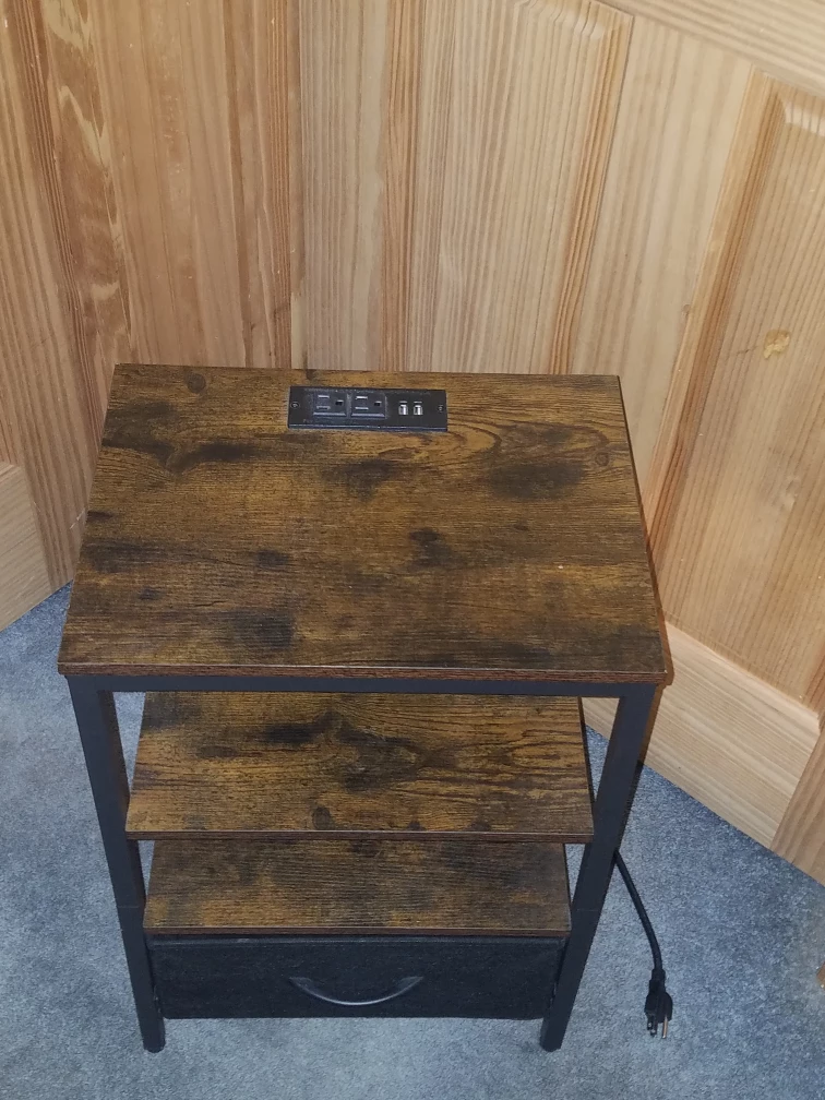 Wood Grain Side Table with Charging Station
