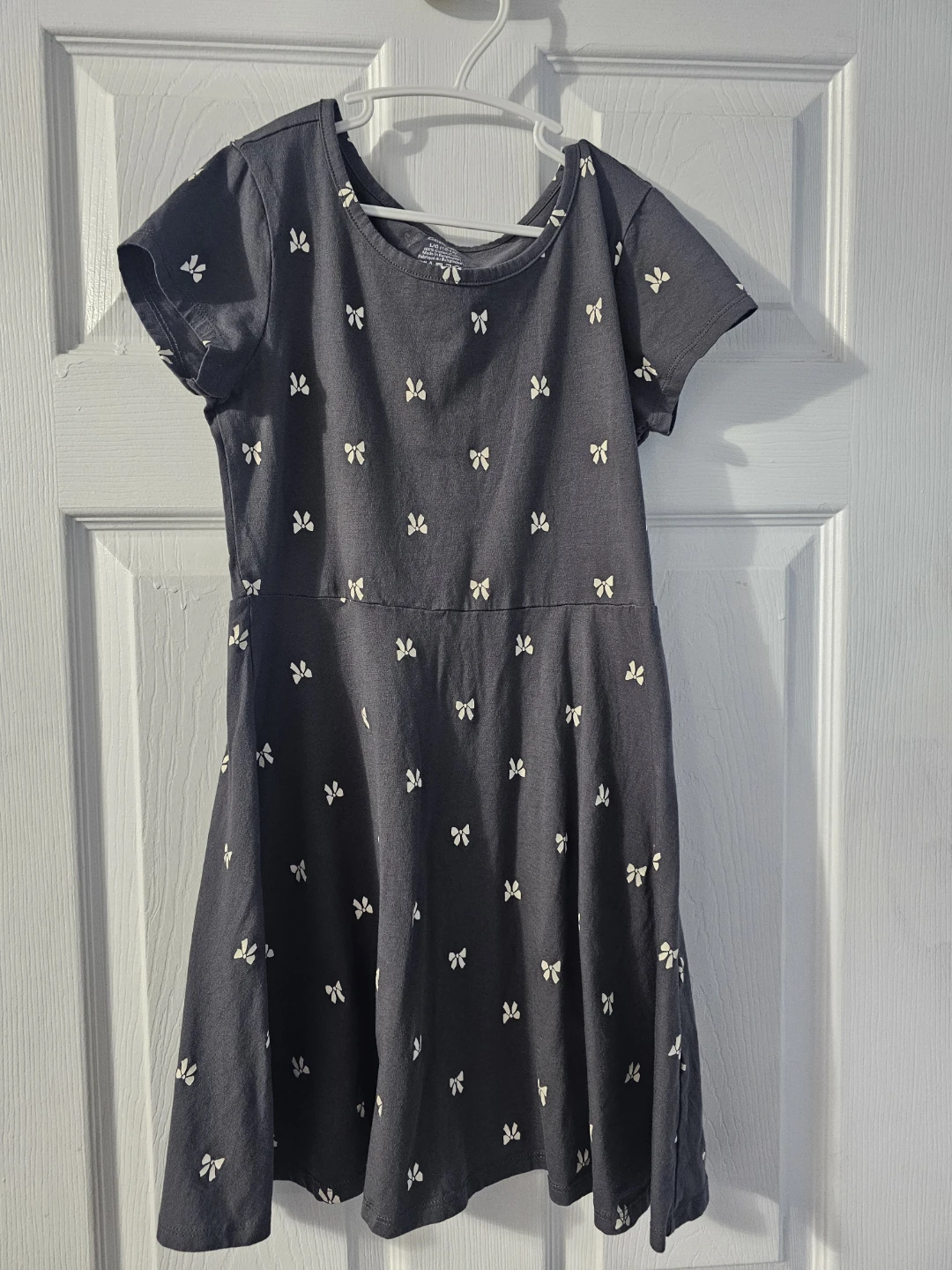 Girls Grey Bow Print Dress