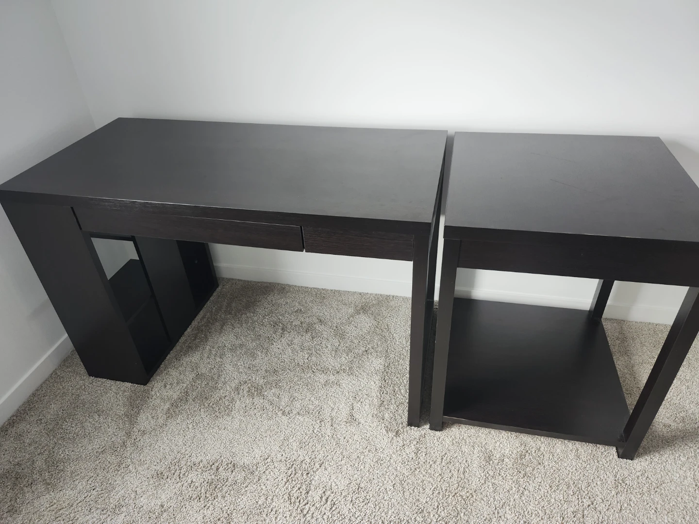 Dark Brown Desk and Side Table Set