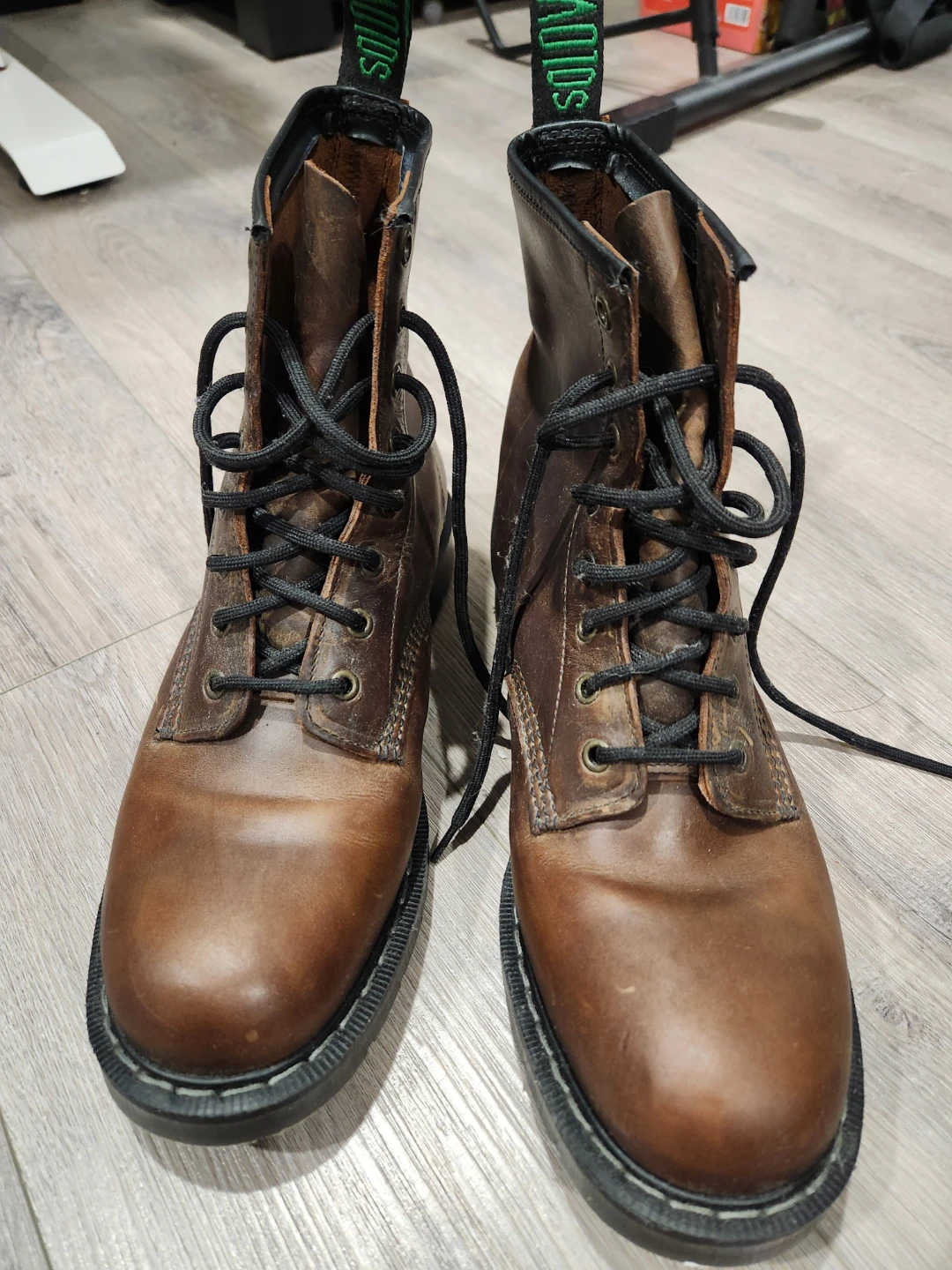 Solovair 8 Eye Derby Boots in Gaucho Crazy Horse leather. 