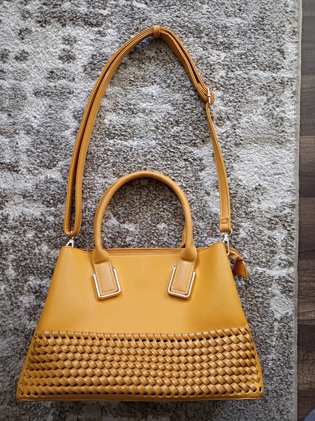 Yellow Tote Bag with Woven Detail