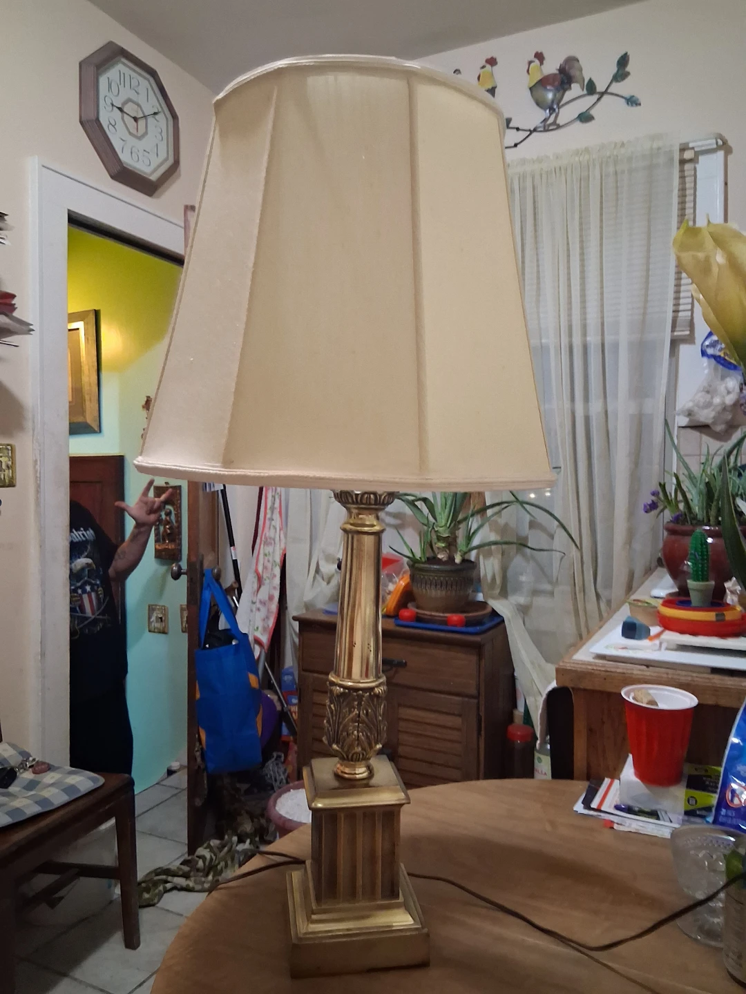 Brass Table Lamp with Beige Lampshade - photo 3