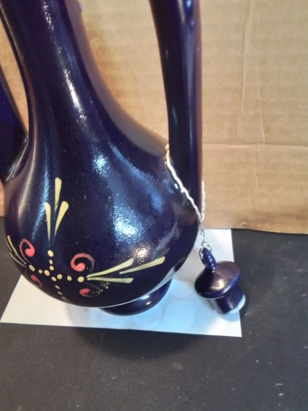 Vintage Cobalt Blue Ceramic Jug With Lid Hand Painted USSR - photo 3