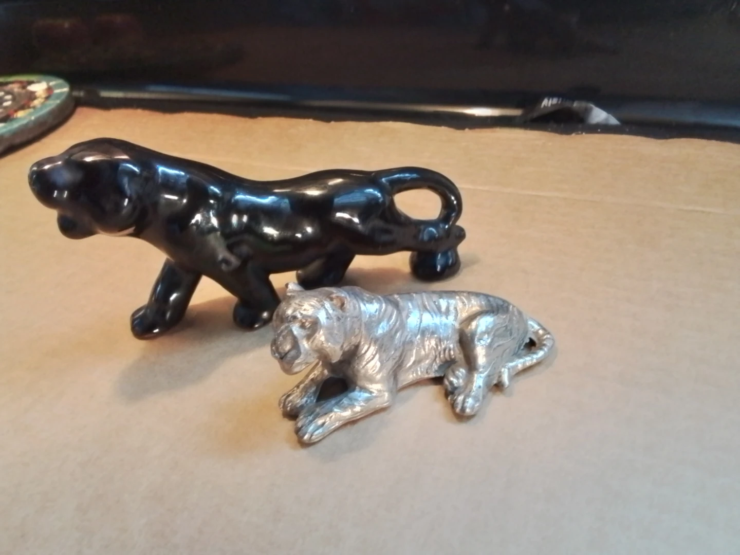 Vintage Black Panther Ceramic and Metal Tiger Figurines 6x4"