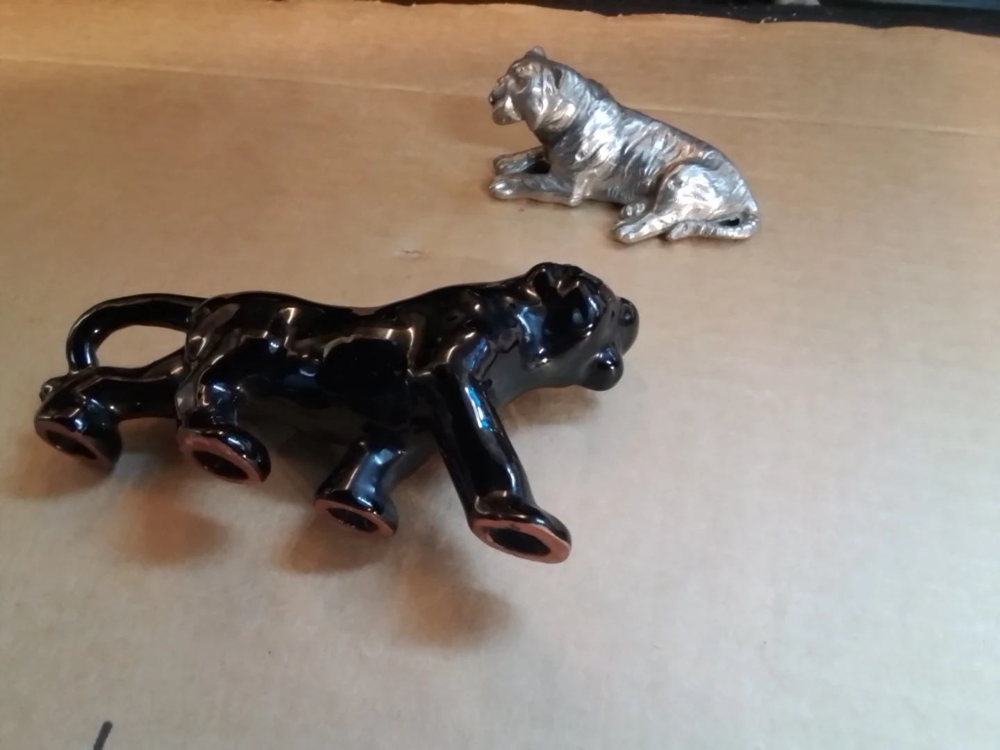 Vintage Black Panther Ceramic and Metal Tiger Figurines 6x4" - photo 4