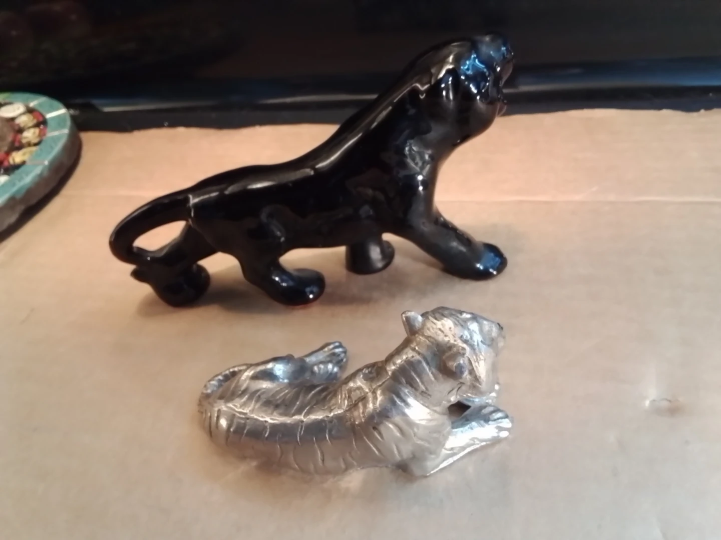 Vintage Black Panther Ceramic and Metal Tiger Figurines 6x4" - photo 5