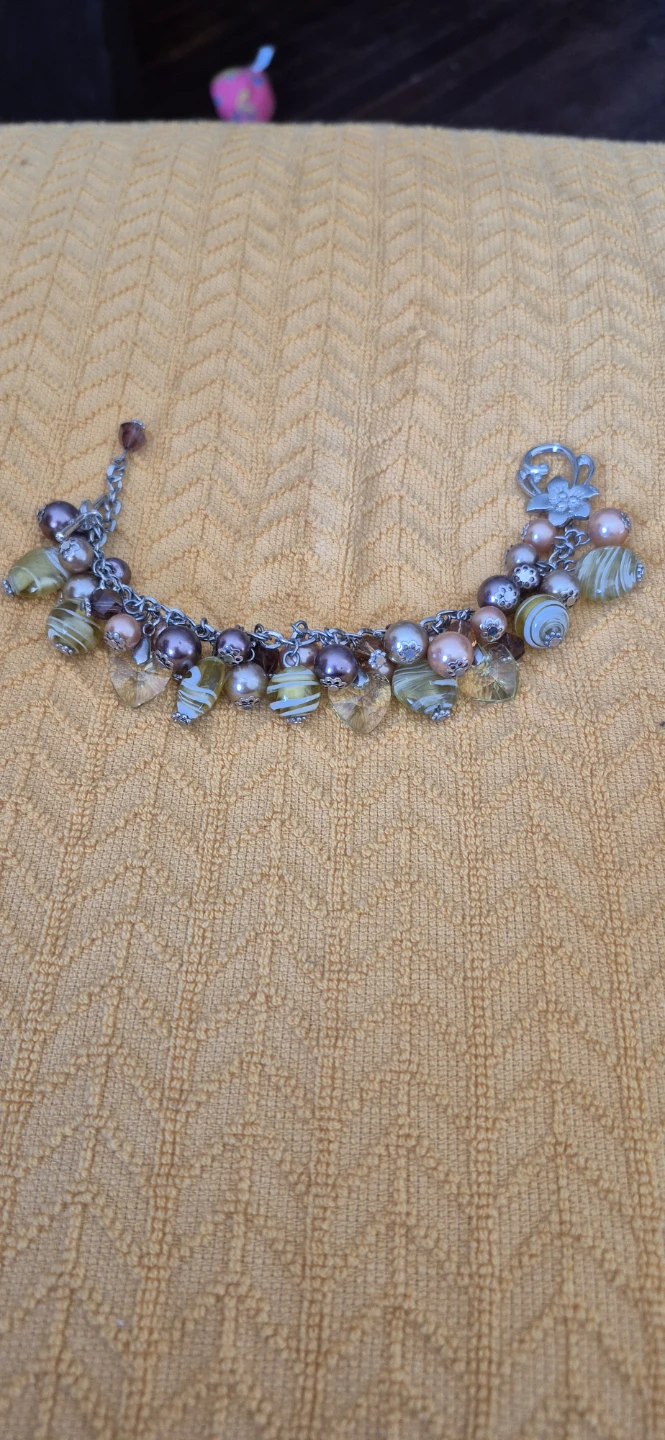 Charm Bracelet - Brown, Yellow, Green Beads