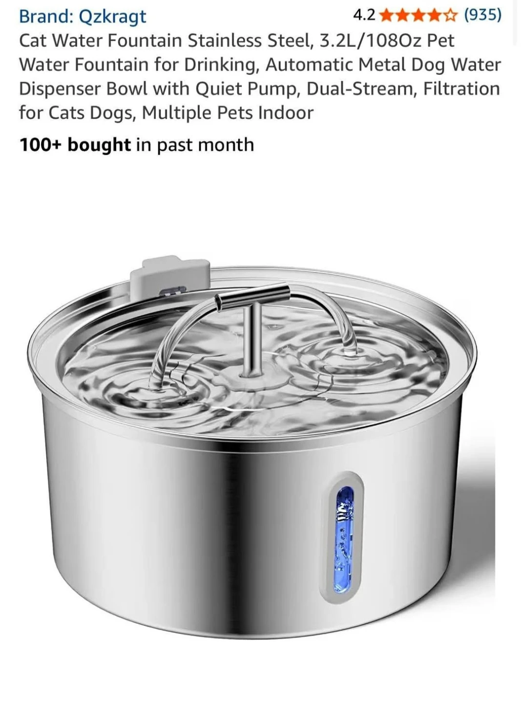 Cat Water Fountain Stainless Steel, 3.2L/108Oz Pet Water ...