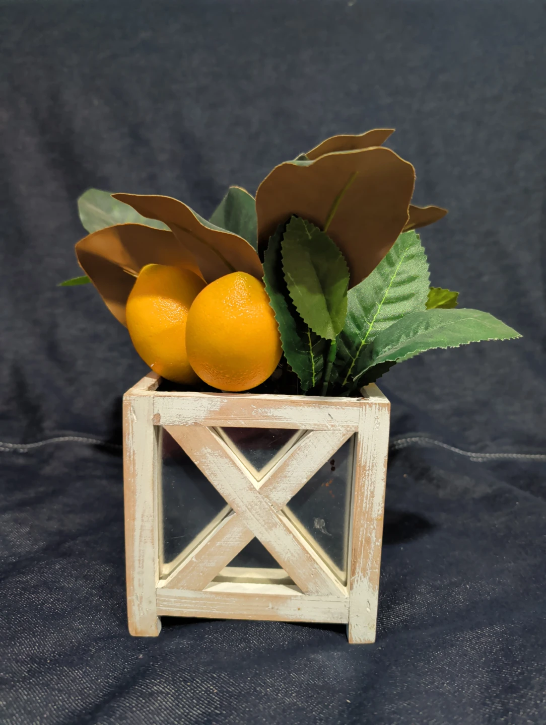 Faux Lemon Plant in Wood Box