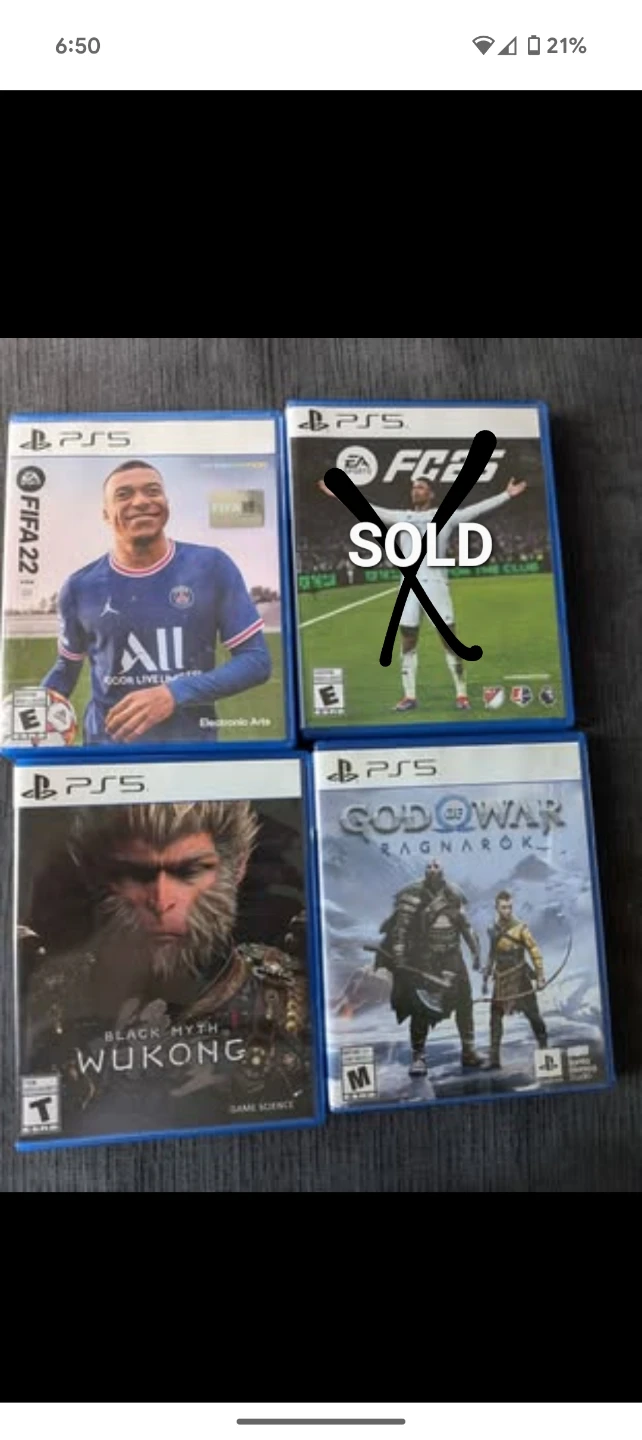 PS5 Games - Black Myth Wukong, God of War Ragnarök,FiFa22,FC25