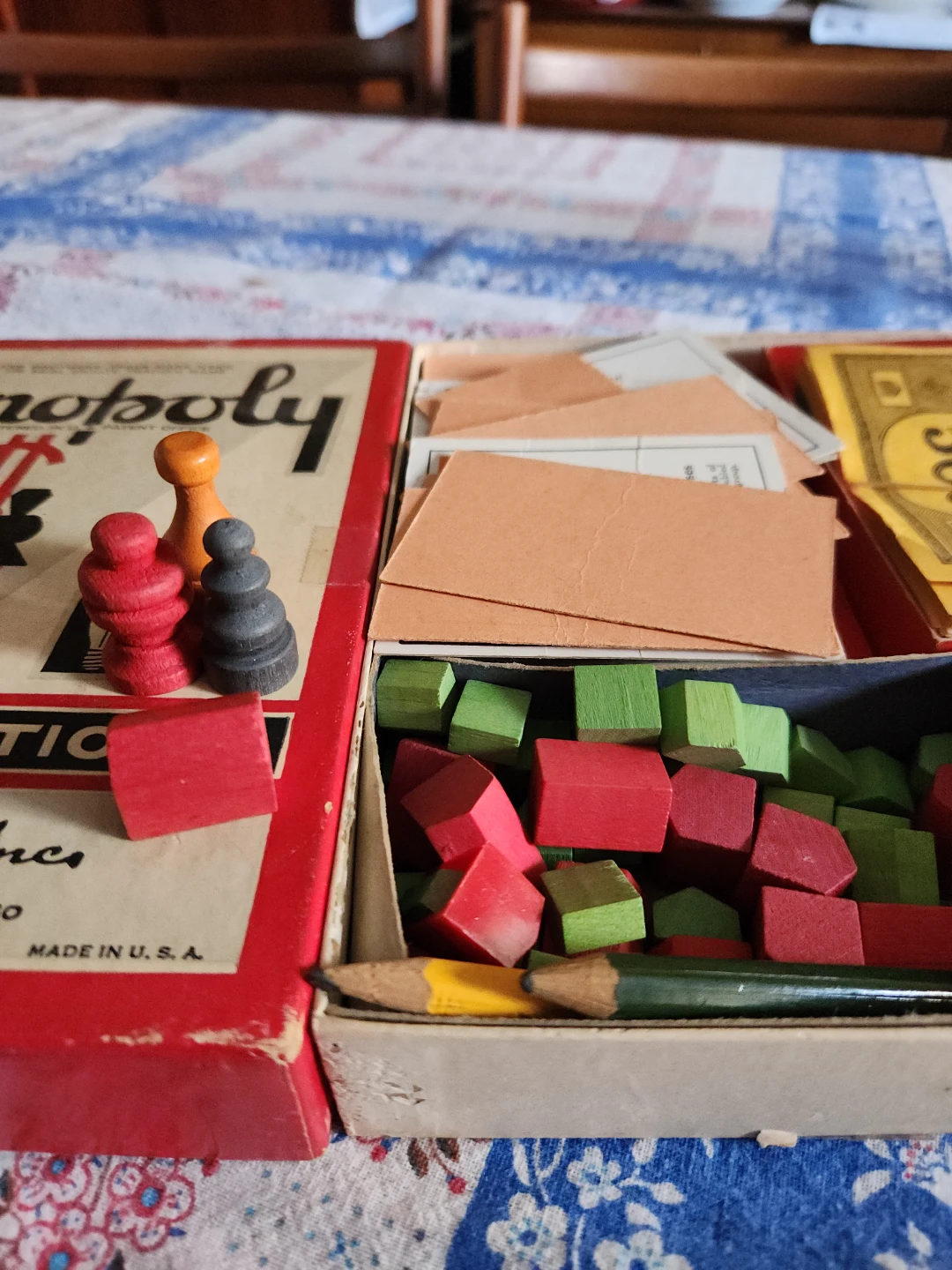 Old monopoly set pieces, cards and money - photo 2