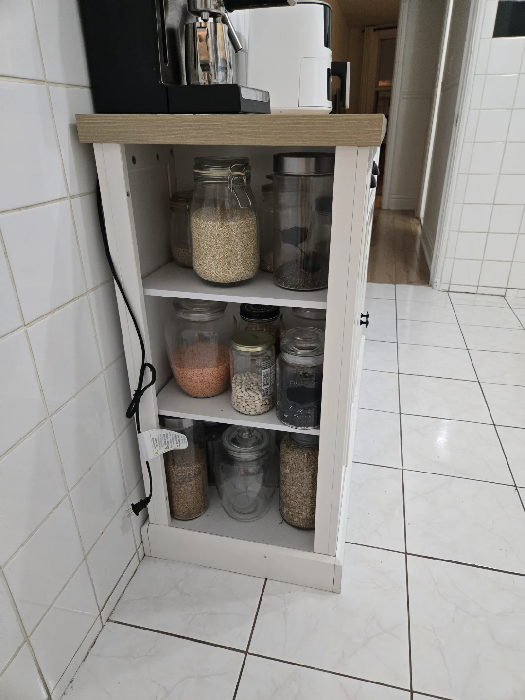 White Kitchen Cabinet with Wood Top - photo 2