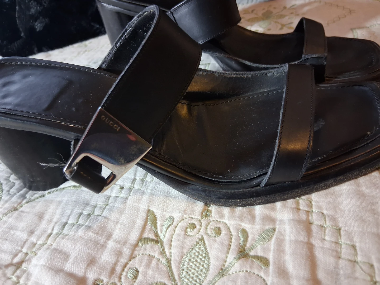 Gucci Black Leather Slide Sandals