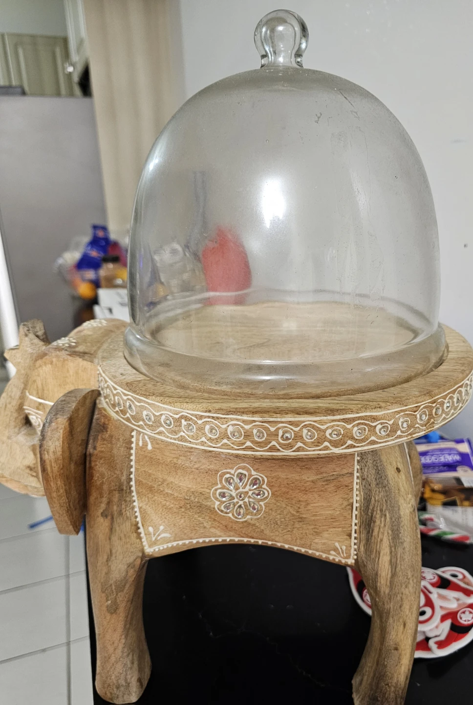 Elephant Wood Cake Stand with Glass Dome - photo 2