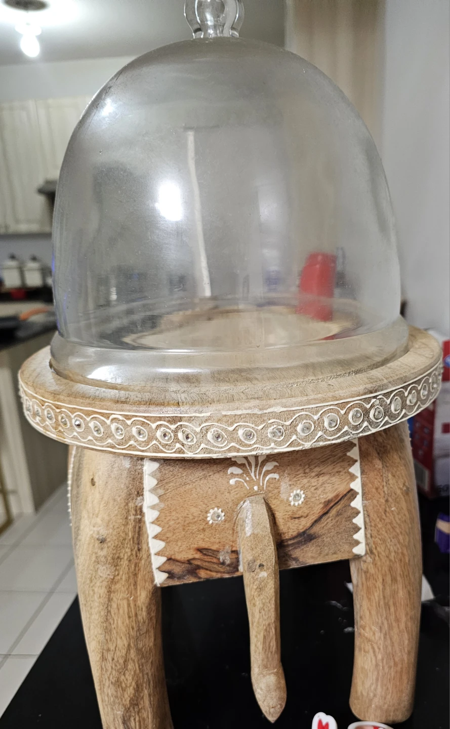 Elephant Wood Cake Stand with Glass Dome - photo 3