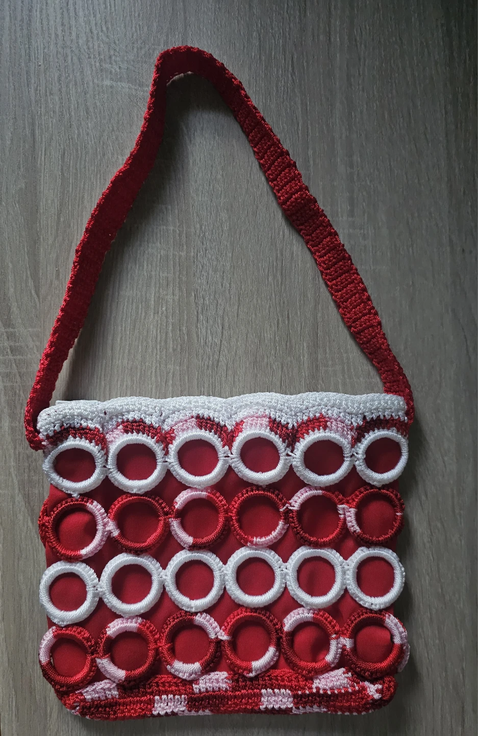 Red and White Crochet Shoulder Bag