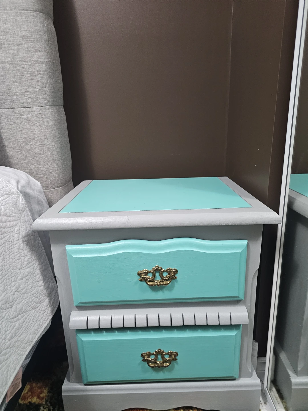 Turquoise & Grey Nightstand
