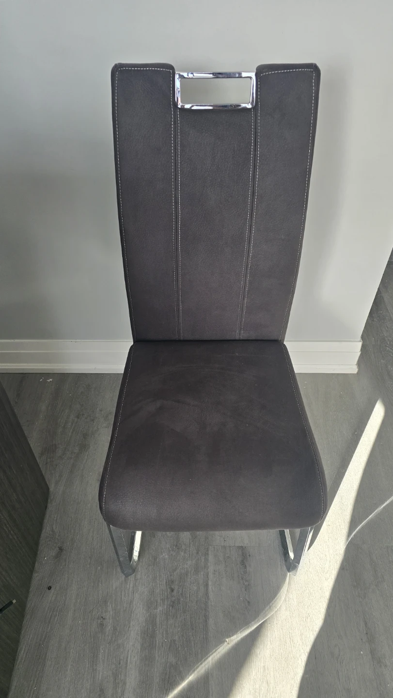 Dark Grey Dining Chair with Chrome Accents