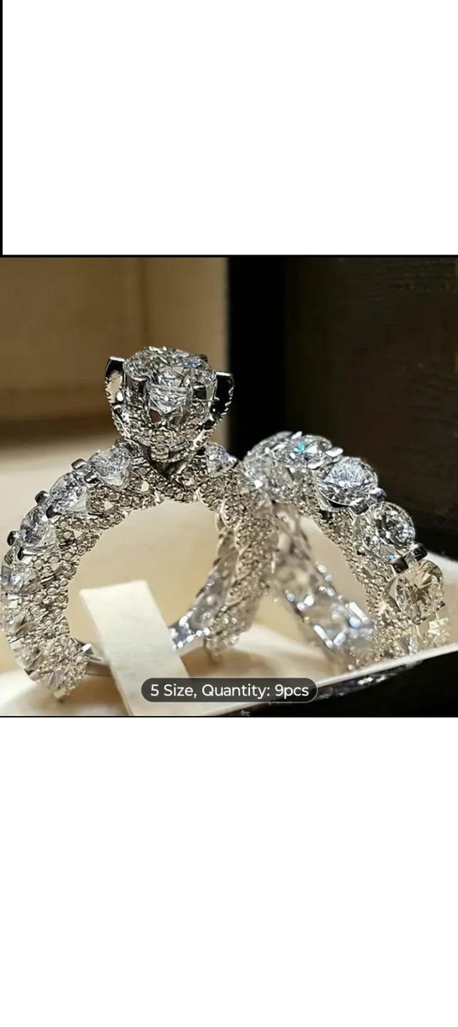 9 sets of 2pcs Silver Diamonel Ring Sets - size 7/8 - photo 2