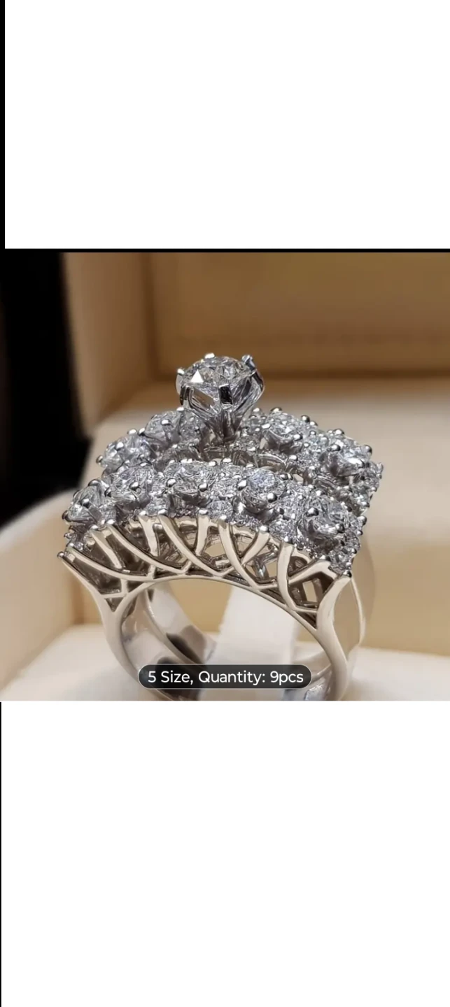 9 sets of 2pcs Silver Diamonel Ring Sets - size 7/8 - photo 3