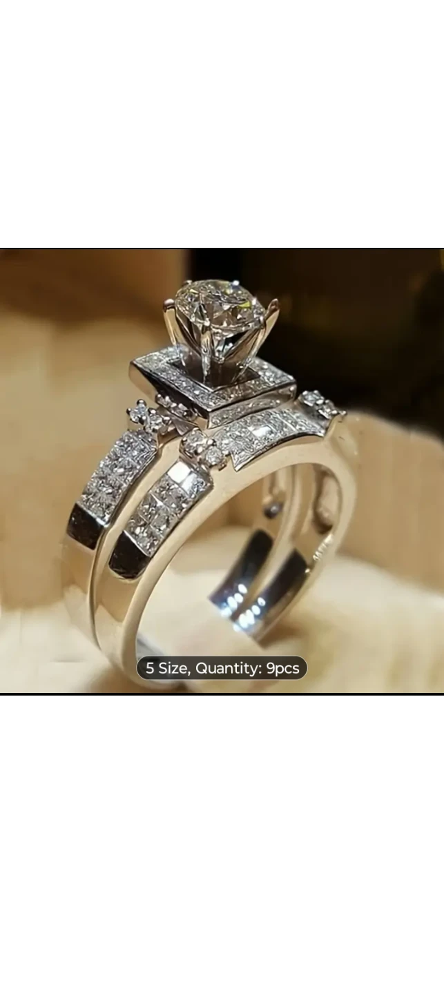 9 sets of 2pcs Silver Diamonel Ring Sets - size 7/8 - photo 4
