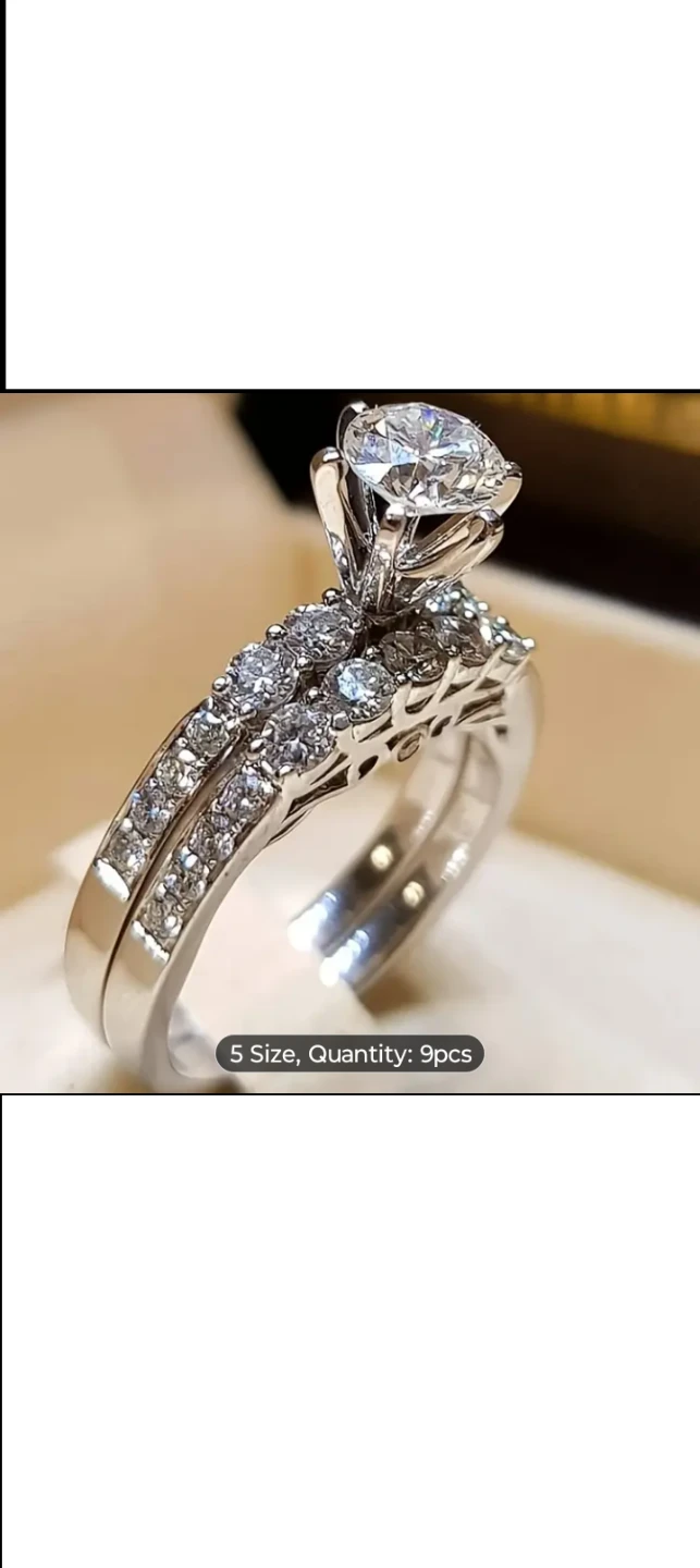 9 sets of 2pcs Silver Diamonel Ring Sets - size 7/8 - photo 5