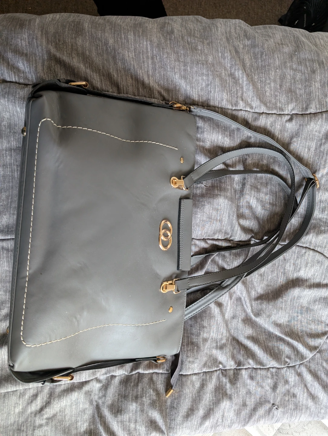 Grey Tote Bag with Gold Accents