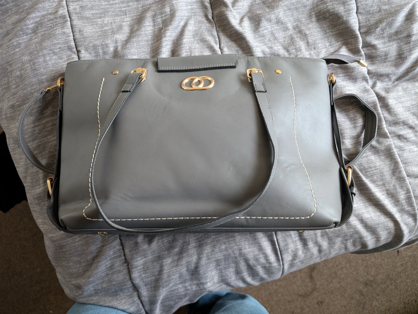 Grey Tote Bag with Gold Accents - photo 2