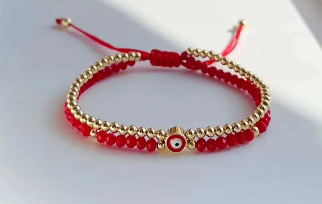 Red Beaded Evil Eye Bracelet