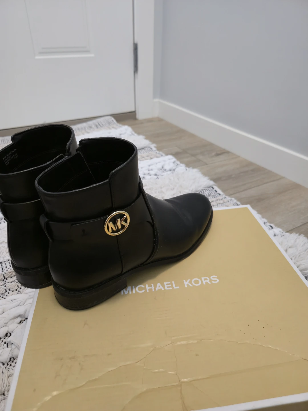 Michael Kors Black Leather Ankle Boots, Size 7.5 Women