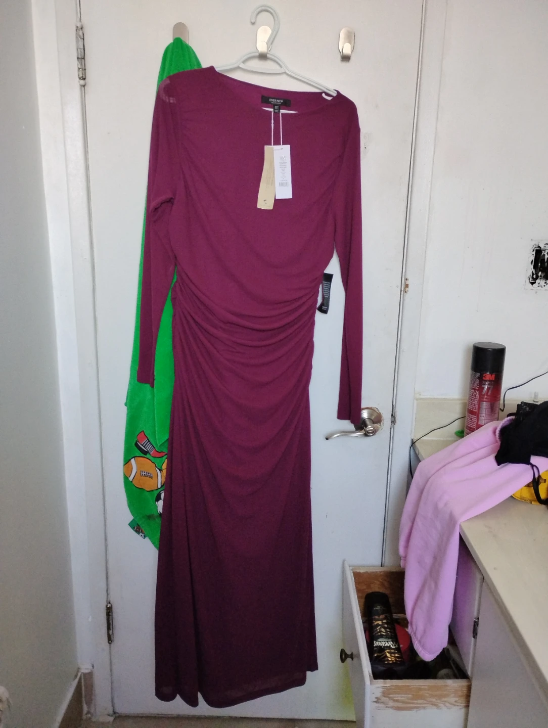Ever New Gathered Mesh Midi Dress - Plum Caspia - Size 12
