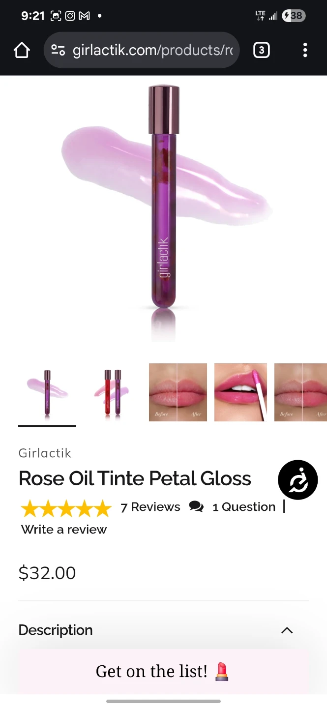 NEW Girlactik Rose Oil Tinte Petal Gloss