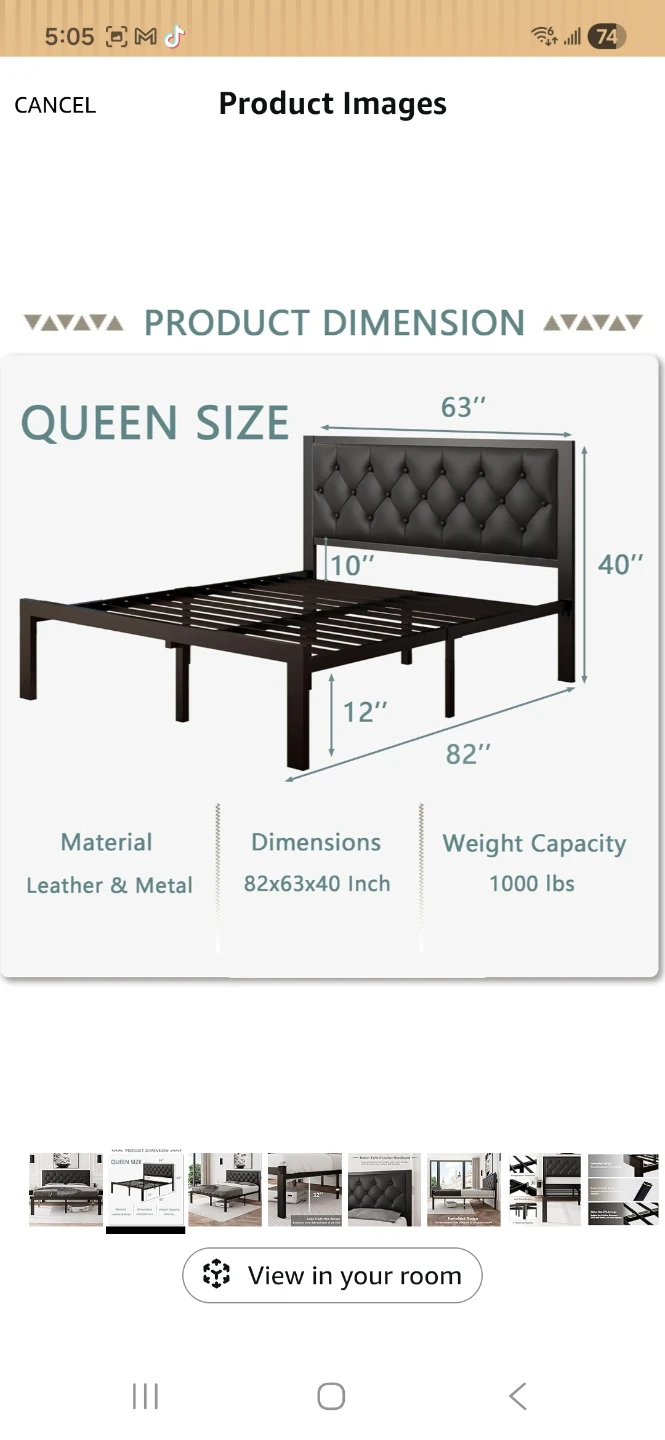 Queen Size Leather & Metal Bed Frame