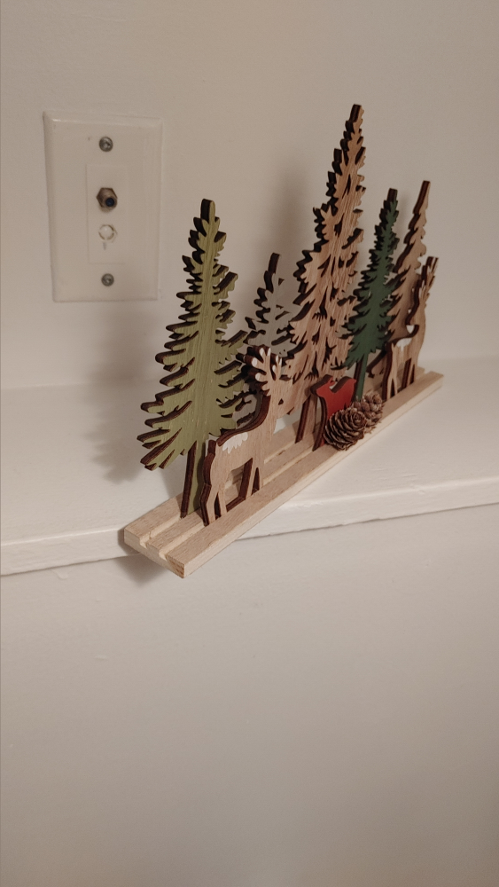 Wooden Winter Scene Decor with Deer and Trees - photo 2