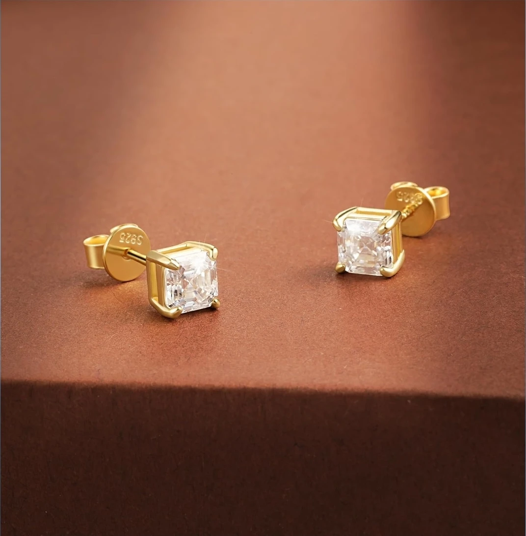 Moissanite 2.36ct D Earrings, SQ 6*6mm - photo 2